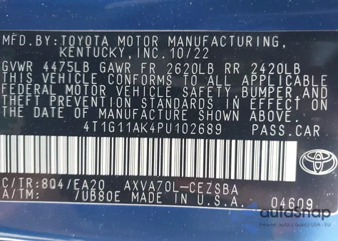 2023 Toyota Camry Se из США, поврежденный, VIN 4T1G11AK4PU102689